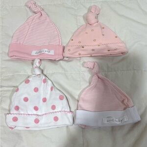 Mud Pie Pink and White Baby Hat Set Newborn set of 4 one other brand
